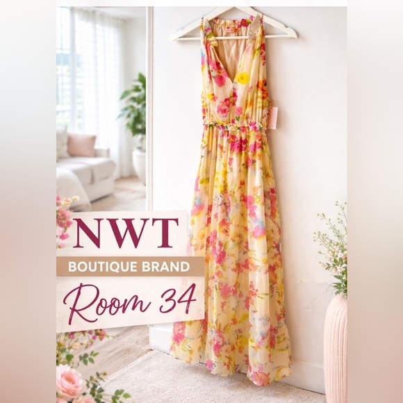 room 34 Dresses & Skirts - New with Tags Boutique Floral Maxi Dress Multicolour Summer Feminine Romantic💕
